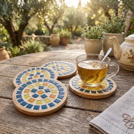 Χειροποίητα Ξύλινα Σουβέρ Ψηφιδωτό Σετ 4 Τεμαχίων | Anas Art Lab